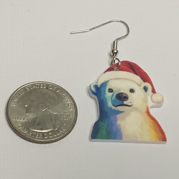 Polar Bear Earrings, Christmas Earrings, Gift Idea, Santa Earrings, Holiday - Picture 4 of 4
